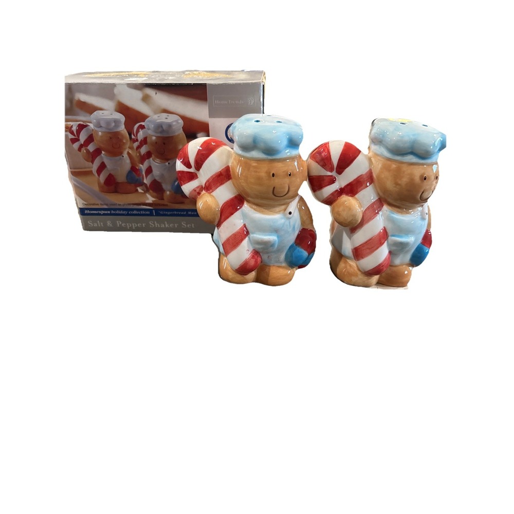 Gingerbread Men Salt & Pepper Shakers Chef Candy Cane Christmas Holiday in Box